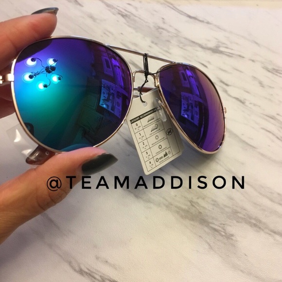 LAST 1! Mirrored Aviators Blue Purple Sunnies Gold - Picture 2 of 8